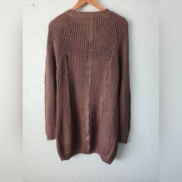QED London Distressed Brown Long Cardigan Sweater Coastal - Picture 3 of 11